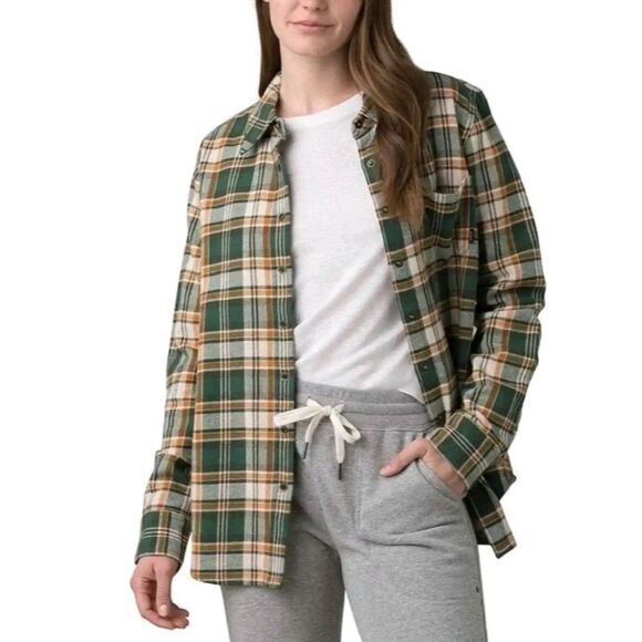 PrAna Golden Canyon Flannel Checkered Shirt in Soft Pine Outdoor Women's - Picture 2 of 7